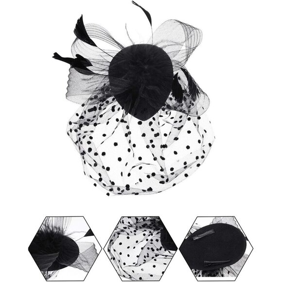 Vintage Lace Feather Fascinator Hat and Short Gloves Set for Women